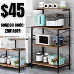 Bakers Rack,4-Tier Kitchen Storage Shelf Rack,Microwave Cart Coffee Bar Stand Rack with 4 Hooks