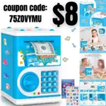 Blue Piggy Bank for Kids, Electronic Coin Money Bank, Children’s Safe Money Jar Toy