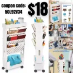 Bookshelf Cart, 5 Tier Mobile Bookshelf with Wheels, Rolling Book Cart, Utility Organizer White Bookshelves for Kids Children Students Study in Bedroom Living Room Home School