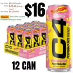 Cellucor C4 Energy Drink, STARBURST Strawberry, Carbonated Sugar Free Pre Workout Performance Drink with no Artificial Colors or Dyes, Pack of 12