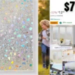 Coavas Window Privacy Film, Stained Glass Window Clings 3D Rainbow Decorative Door Window Covering Stickers Static Cling Non Adhesive Removable Sun UV Blocking Window Vinyl for Home