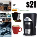 Coffee Maker-Single Serve Coffee Maker, Single Cup Coffee Maker with 10oz Travel Coffee Tumbler & Reusable Filter