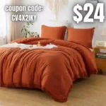 Comforter King Size Set Burnt Orange, 3 Pieces Terracotta Boho Bed Tassel Lightweight Bedding Comforter Sets