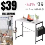 Computer Desk with Storage Bag Study Table Desk for Bedroom Writing and Work Small Home Office Desk White