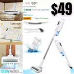 Cordless Vacuum Cleaner, 150W Powerful Suction Stick Vacuum with 40 Mins Long Runtime, 4 in 1 Chargeable Vacuum Cordless for Hardwood Floor Pet Hair, Lightweight and LED Lights