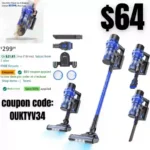Cordless Vacuum Cleaner, 25Kpa Powerful Suction Power Stick Vacuum with Rechargeable Battery
