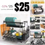 Dish Drying Rack, Multifunctional Dish Rack, Space-Saving Large 2-Tier Dish Drying Rack with Drainboard