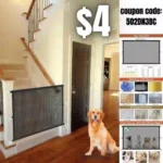 Dog Gates for The House, Malydyox Mesh Baby Gates for Stairs with Portable Safety Fence Easily Install Anywhere