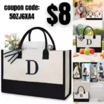 Embroidery Initial Canvas Tote Bag, Personalized Present Bag, Suitable for Wedding