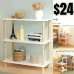 End Table, 3-Tier Tall Side Table with Open Storage Shelf, Boho Bedside Table, Skinny Wood Nightstand