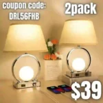 Eneru Bedside Lamps for Bedrooms Nightstand – Set of 2 with USB C Charging Ports