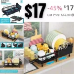 Expandable Dish Drying Rack for Kitchen Counter, Space Saving and Durable with Drainboard