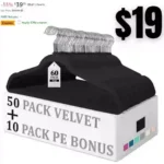 Flysums Premium Velvet Hangers 50 Pack with 10 Bonus Plastic Hangers