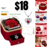 GMAOPHY Red Preserved Rose with Necklace Birthday Gifts for Women Mom Her Grandma Friend, Real Roses Flowers in Angel Figurines Glass