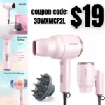 Hair Dryer with Diffuser, Mini Blow Dryer with Folding Handle, 1600W Quiet Lightweight Hairdryer with Diffuser Attachment
