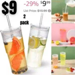 Iced Coffee Cup With Glass Lids and Straws,High Borosilicate Glass Tumbler Cup