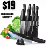 Kitchen Knife Set with Block, 11PCS Chef Knife Set with Sharpener