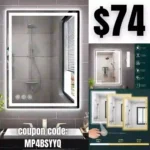 LED Bathroom Mirror with Stepless Dimmable Wall Mirrors with Anti-Fog, Dimmable CRI90, Vanity Mirror with 3 Color Modes, Shatter-Proof, Memory Bathroom Mirror with LED Lights