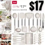 Large Silicone Kitchen Utensils Set, Umite Chef Heat Resistant Cooking Utensil with Stainless Steel Handle