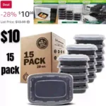Meal Prep Containers [15 Pack] 1 Compartment Food Storage Containers with Lids, Bento Box, BPA Free