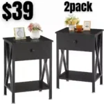 Modern Side End Table, Nightstand Storage Shelf with Bin Drawer for Living Room, Bedroom