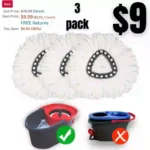 Mop Replace Head 3 Pack  Mop Refills Compatible with Triangle Spin Mop, 100% Microfiber, Deep Cleaning Machine Washable