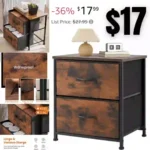Nightstand with 2 Drawers, End Tables Bedside Furniture Side Table with Storage Kids Night Stand with Fabric Bins