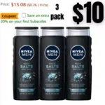 Nivea Men Deep Clean Rock Salts Body Wash, Exfoliating Rock Salt Body Wash, 3 Pack