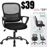 Office Computer Desk Chair, Ergonomic Mid-Back Mesh Rolling Work Swivel Task Chairs with Wheels, Comfortable Lumbar Support