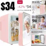 Portable Mini Fridge for Skincare and Makeup – 4L Cooler or Warmer with Lighted Glass Surface for Bedroom or Vanity