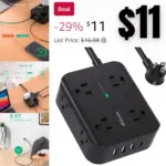 Power Strip Surge Protector – Flat Plug, Wall Mount, 8 Wide Outlets with 4 USB Ports