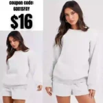 Prinbara Womens 2 Piece Outfits Trendy Winter Crew Neck Sweatshirt Fleece Tops Sweat Shorts Sets