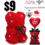 Rose Bear Gifts for Women, Flower Bear with Box Necklace Greeting Card Lights Balloon, Romantic Valentine’s Day Gifts for Her Mom Girlfriend Wife