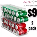 Set of 2 Stackable Refrigerator Organizer Bins Pop Soda Can Dispenser Beverage Holder for Fridge, Freezer