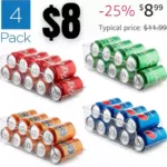 Set of 4 Refrigerator Organizer Bins Pop Soda Can Dispenser Beverage Holder for Fridge, Freezer, Kitchen