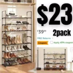 Shoe Rack, 4 Tier Shoe Organizer, Set of 2 Metal Shoe Storage Shelves for 40 Pairs of Shoes