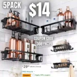 Shower Caddy 5 Pack with 6 Hooks, Shower Organizer for Bathroom storage & Kitchen, No Drilling Shower shelf, Bathroom Shower Shelves for Inside Shower