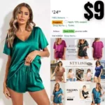 Silk Pajamas Women’s Short Sleeve Sleepwear Soft Satin Top and Shorts Set 2 Piece Pjs Loungewear