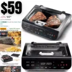 Smokeless Indoor Grill & Air Fryer raclette grill with Smoke Extracting Technology Extra-Large Nonstick Cooking electric grill indoor Korean BBQ Style 6 Quart