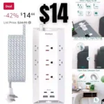 Surge Protector Power Strip, Addtam 5 ft Flat Plug Extension Cord with 4 USB Wall Charger