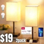 Table Lamp for Bedroom Set of 2, Warm White Bedside Lamps with AC Outlets