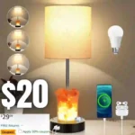 Table Lamp with Salt Lamp, 3-Way Dimmable Bedside Nightstand Lamp with USB Ports and AC Outlet, Touch Lamp for Living Room Bedrooms Reading Room
