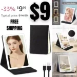 Travel Makeup Mirror with Lights, PU Cover Travel Mirror with 3 Light Settings
