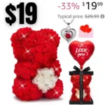 V-Opitos Rose Bear Gifts for Lover, Flower Bear with Box Necklace Greeting Card Lights Balloon, Romantic Valentine