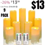 Waterproof Flameless Candles, Outdoor Battery Operated LED Pillars Candles, Electric Fake Candle Set of 9 with Remotes
