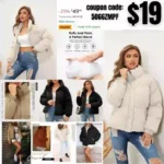 Winter Puffer Jacket Stand Collar Zip Up Trendy Baggy Down Coats with Pockets Caramel