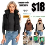 Winter Stand Collar Crop Vest Lightweight Sleeveless Warm Zip Up Outerwear Coat Puffer Vests Padded Gilet