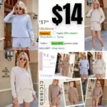 Women Lounge Sets Casual Sweatsuits Pajama Sets Fall Two Piece Outfits Long Sleeve Top and Shorts Tracksuit