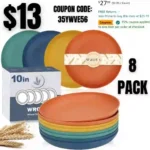 Wrova Wheat Straw Plates 10 Inch Unbreakable Dinner Plates Set of 8