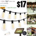 addlon 54(48+6) FT Solar String Lights Waterproof,Patio Lights Solar Powered with USB Port
